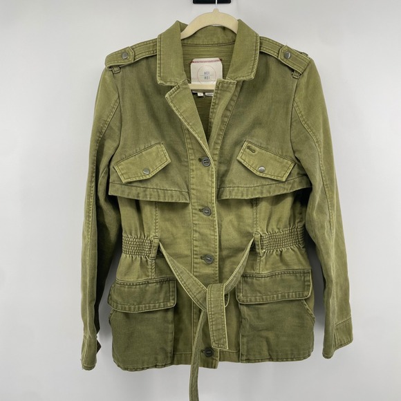 Hei Hei Jackets & Blazers - Hei Hei Utility Jacket Womens M Olive Green Ruffle Hem Belted Military Cargo